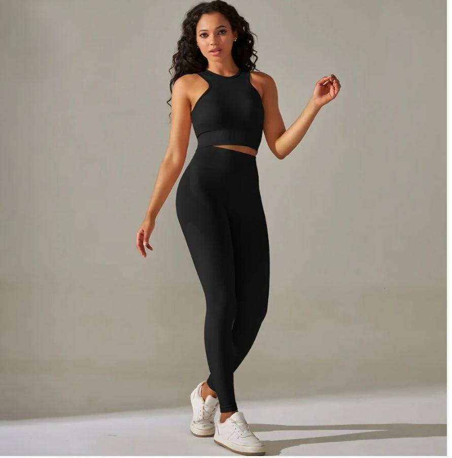 Women Yoga Outfit 2 Piece Set Workout Top and High Waisted Legging Pant